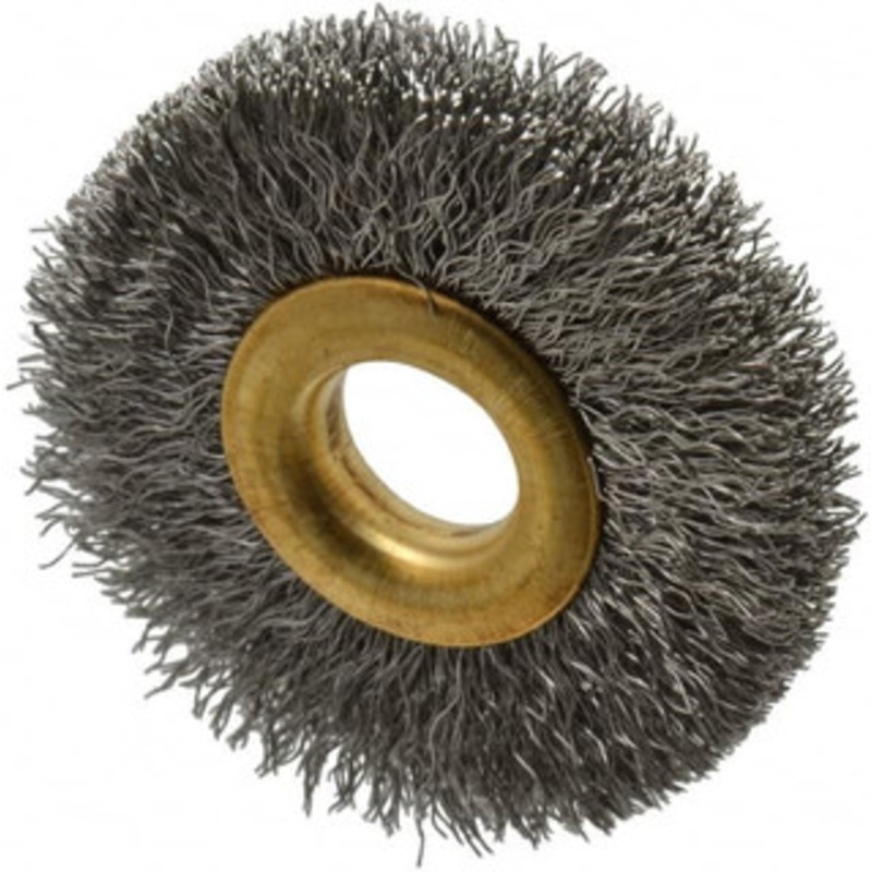 Value Collection 2 OD, 1/2 Arbor Hole, Crimped Stainless Steel Wheel Brush 5/16 Face Width, 1/2 Trim Length, 0.007 Filament Diam, 15,000 RPM S62034061 – 62034061