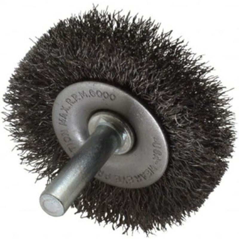 Value Collection 2 OD, 1/4 Shank Diam, Crimped Steel Wheel Brush 1/4 Face Width, 0.008 Filament Diam, 6,000 RPM PB84023 – 00354043