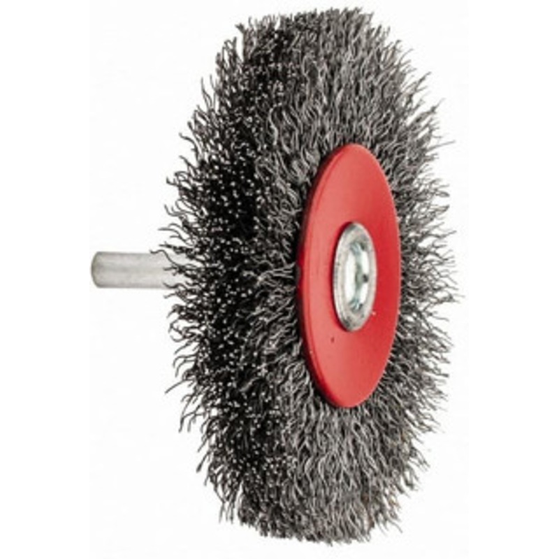 Value Collection 3-1/16 OD, 1/4 Shank Diam, Crimped Steel Wheel Brush 1/2 Face Width, 3/4 Trim Length, 0.015 Filament Diam, 12,000 RPM S00651653 – 00651653