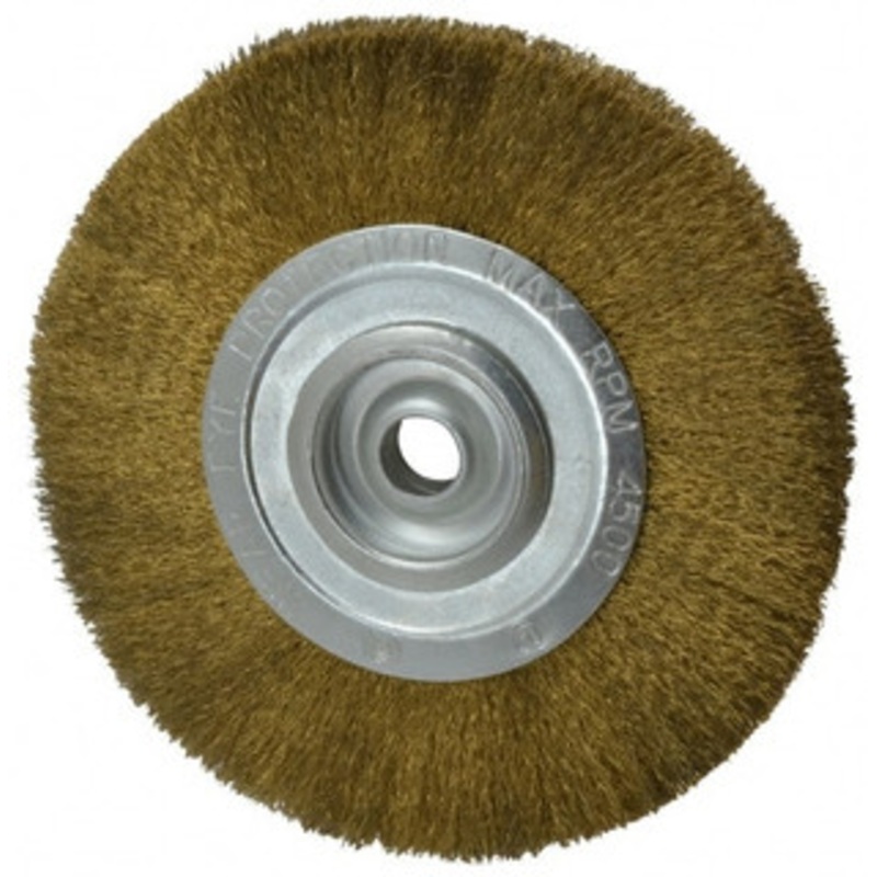 Value Collection 8 OD, 3/4 Arbor Hole, Crimped Brass Wheel Brush 1/2 Face Width, 1-3/4 Trim Length, 0.008 Filament Diam, 4,500 RPM 0320010320 – 74038977
