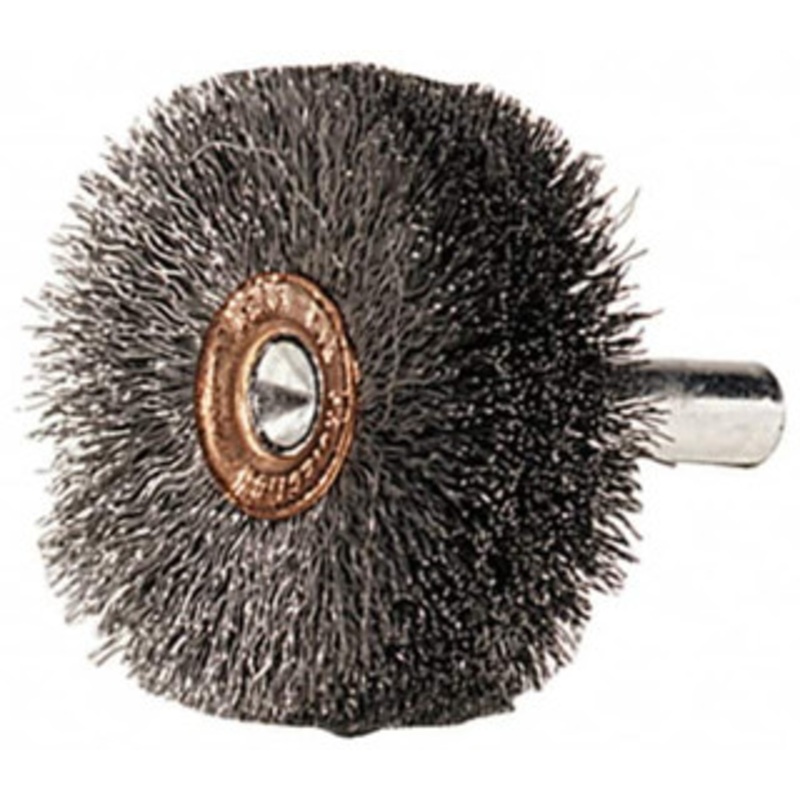 Weiler Abrasives 1-1/2 OD, 1/4 Shank Diam, Crimped Steel Wheel Brush 1/2 Face Width, 1/2 Trim Length, 0.006 Filament Diam, 20,000 RPM 17602 – 75849794