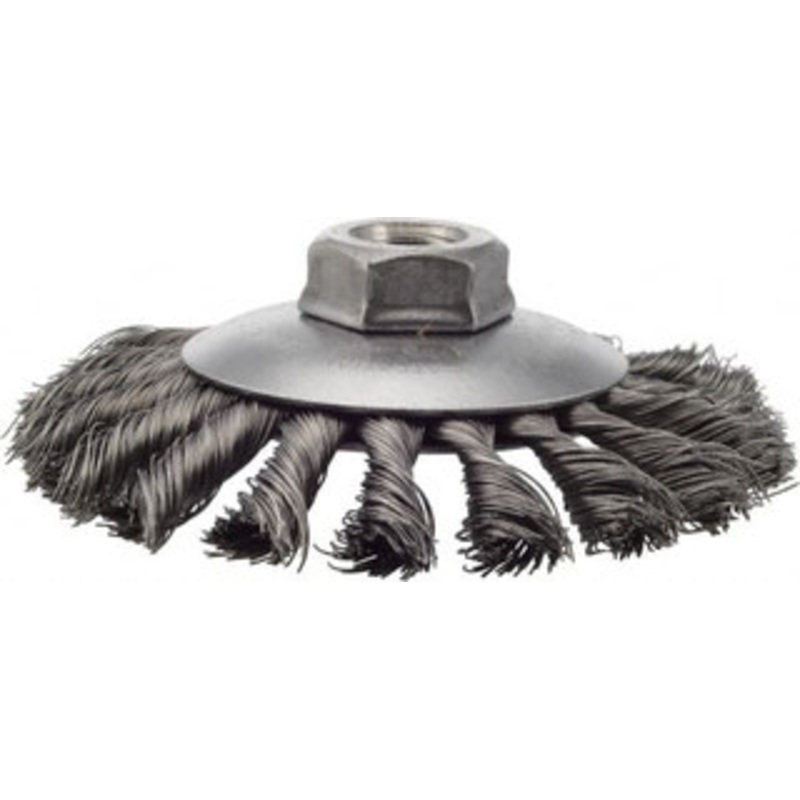 Weiler Abrasives 4-1/2 OD, 5/8-11 Arbor Hole, Knotted Steel Wheel Brush 3/8 Face Width, 1 Trim Length, 0.014 Filament Diam, 12,500 RPM 13456 – 75848721
