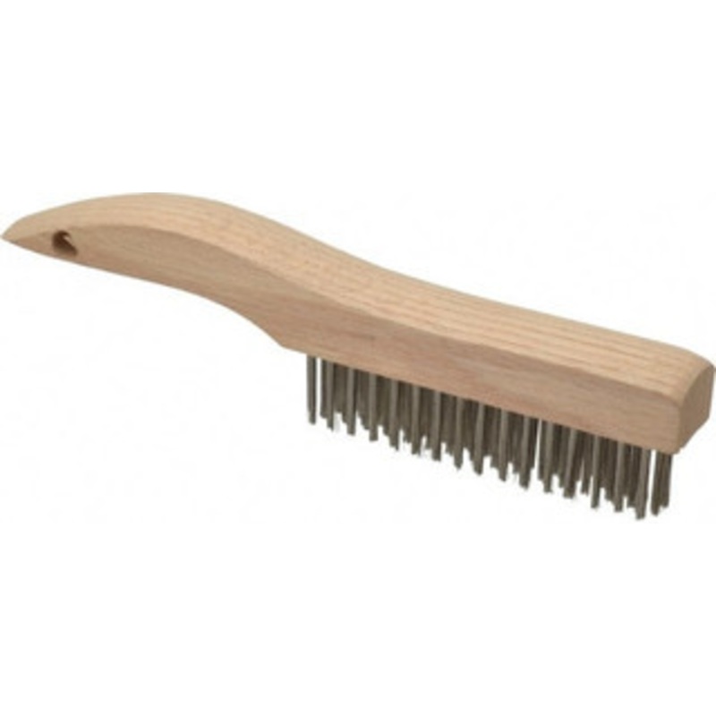 Weiler Abrasives 4 Rows x 16 Columns Stainless Steel Scratch Brush 5 Brush Length, 10 OAL, 1-3/16 Trim Length, Wood Shoe Handle 98541 – 82071499