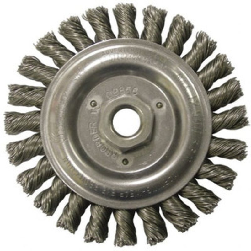 Weiler Abrasives 5 OD, 5/8-11 Arbor Hole, Knotted Steel Wheel Brush 1/2 Face Width, 7/8 Trim Length, 0.023 Filament Diam, 12,500 RPM 09856 – 75846006