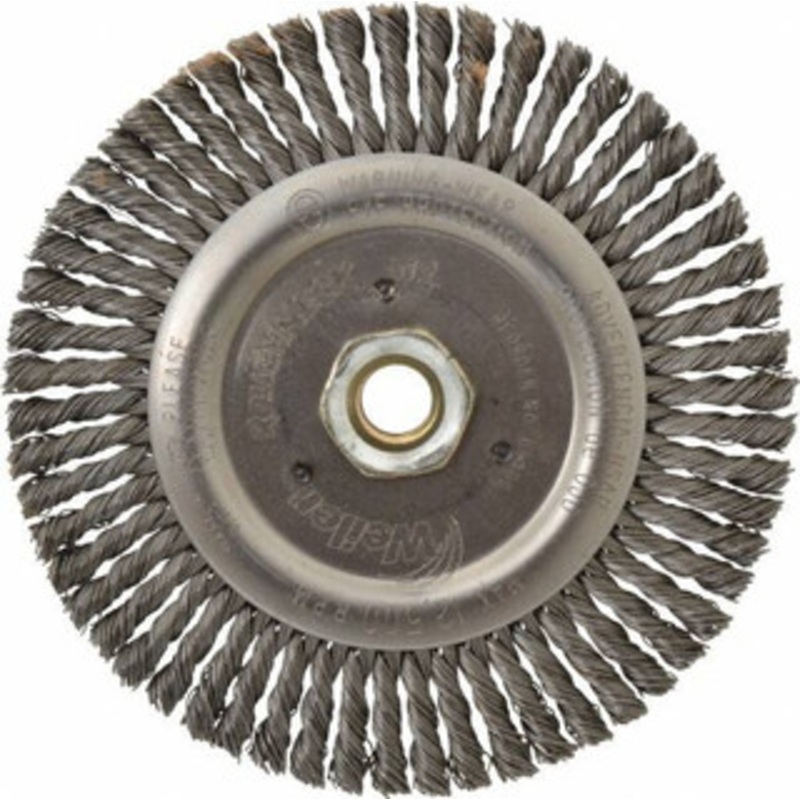 Weiler Abrasives 6 OD, 5/8-11 Arbor Hole, Knotted Steel Wheel Brush 3/16 Face Width, 1-1/8 Trim Length, 0.02 Filament Diam, 12,500 RPM 94664 – 03597390