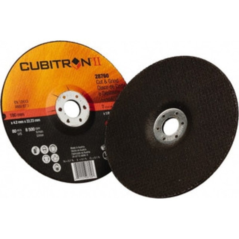 3M 36 Grit, 7 Wheel Diam, 1/8 Wheel Thickness, 7/8 Arbor Hole, Type 27 Depressed Center Wheel Ceramic, 8,500 Max RPM 7100019072 – 42137901