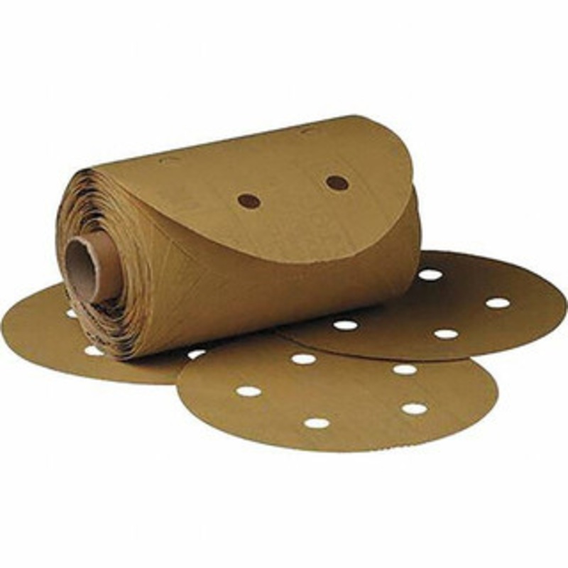 3M 5 Diam, 120 Grit FEPA, Aluminum Oxide Adhesive PSA Disc Fine Grade, Gold, A Weighted Backing, Flexible, Use with Random Orbital Sanders 7000043522 – 01209519