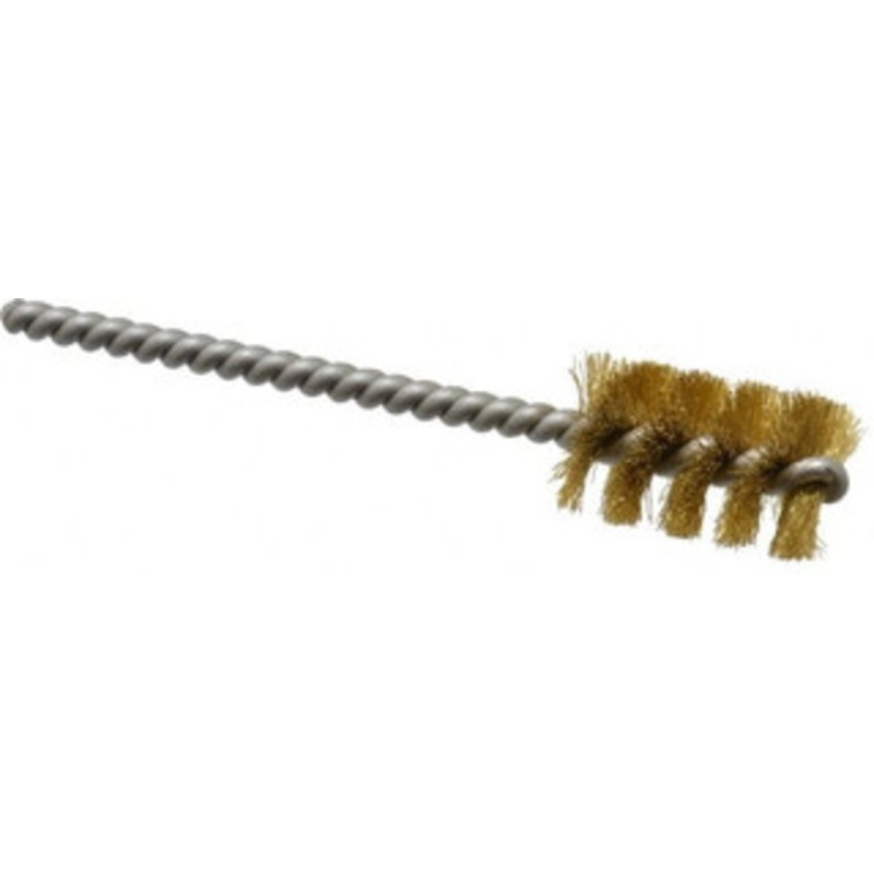 Made in USA 5/8 Diam Helical Brass Tube Brush Single Spiral, 0.005 Filament Diam, 1 Brush Length, 3-1/2 OAL, 0.162 Diam Stainless Steel Shank 09-401035 – 03715497
