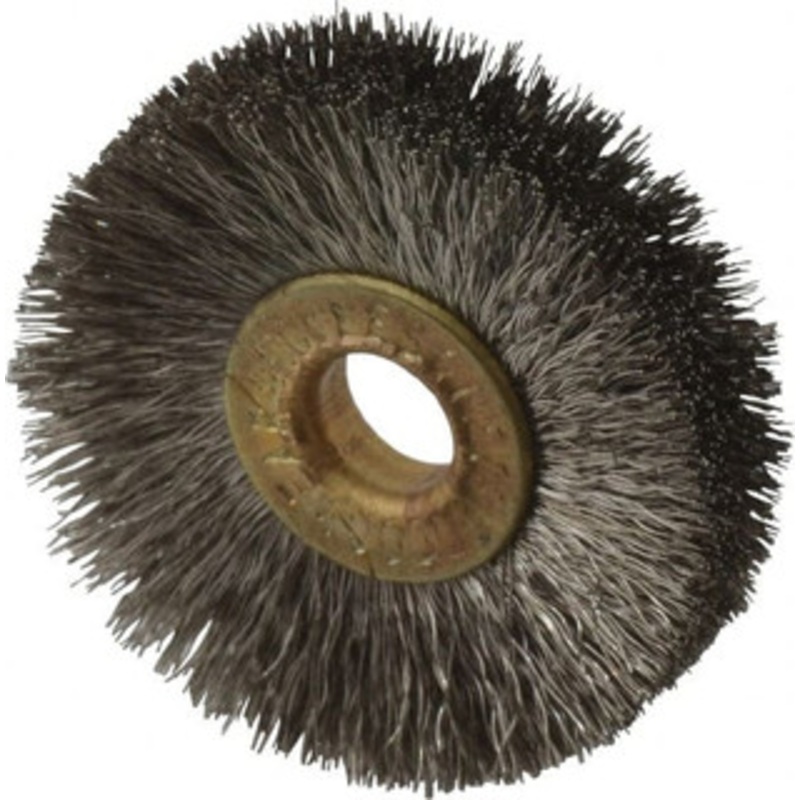 Osborn 1-1/4 OD, 1/4 Arbor Hole, Crimped Stainless Steel Wheel Brush 3/16 Face Width, 21/64 Trim Length, 0.005 Filament Diam, 20,000 RPM 0001131100 – 53489407