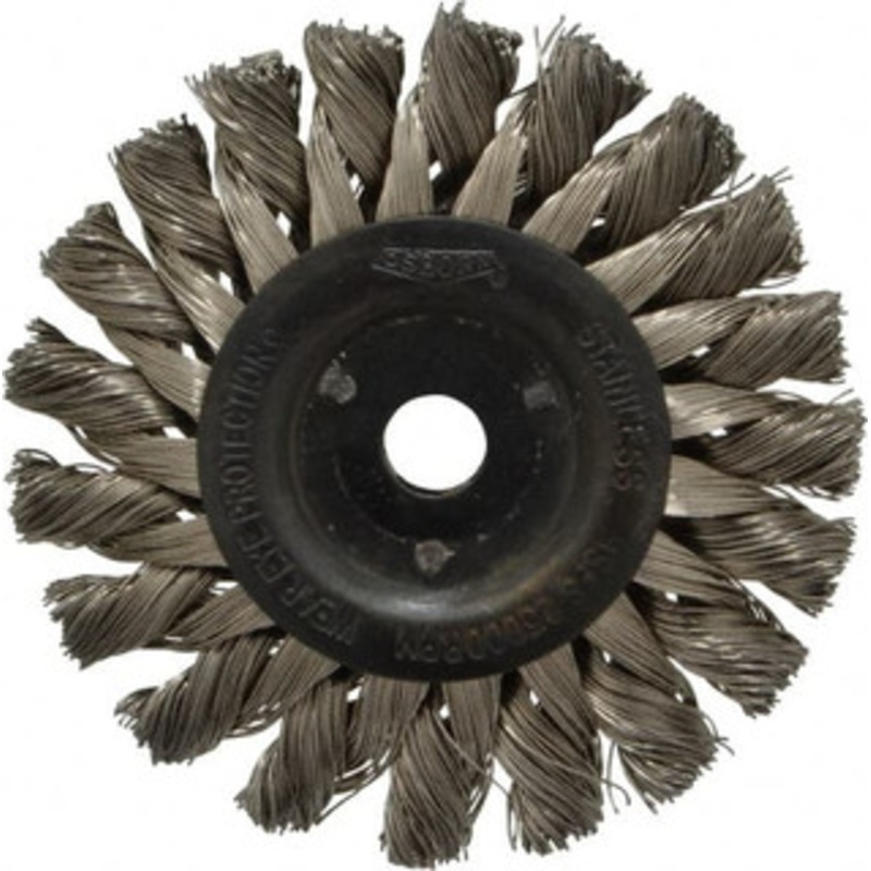 Osborn 3 OD, 3/8 Arbor Hole, Knotted Stainless Steel Wheel Brush 3/8 Face Width, 5/8 Trim Length, 0.014 Filament Diam, 25,000 RPM 0002675600 – 06083125