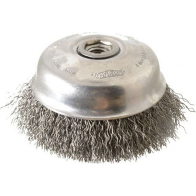 Osborn 5 Diam 5/8-11 Threaded Arbor Steel Fill Cup Brush Crimped Wire, 0.02 Wire Diam, 1-1/8 Trim, 8,000 Max RPM 0003213500 – 00221416