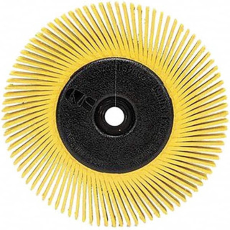 3M 6 Diam, 1/2 Max Face Width, Plain Hole Radial Bristle Brush 80 Grit, Medium Grade, 6,000 Max RPM, Yellow 7100138291 – 09348046