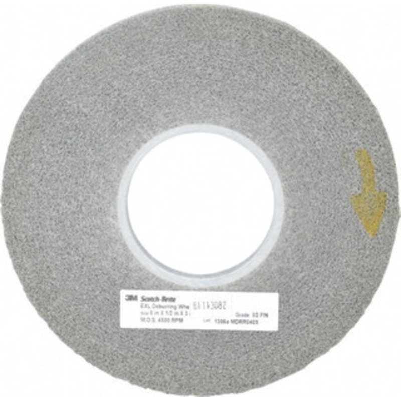 3M 8 Diam, 1/2 Face Width, 3 Center Hole, Fine Grade, Silicon Carbide Deburring Wheel Convolute, Hard Density 8 Grade, 4,500 RPM 7000046065 – 01174788