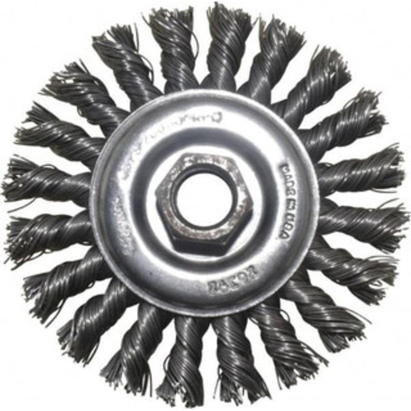 Osborn 4 OD, 5/8-11 Arbor Hole, Knotted Steel Wheel Brush 3/8 Face Width, 7/8 Trim Length, 0.02 Filament Diam, 20,000 RPM 0002671100 – 06082671