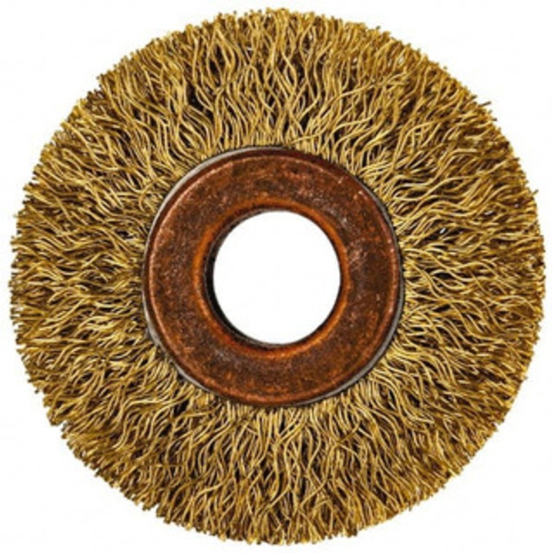 Value Collection 2 OD, 1/2 Arbor Hole, Crimped Brass Wheel Brush 5/16 Face Width, 3/8 Trim Length, 0.014 Filament Diam, 20,000 RPM 7305013335 – 74038787