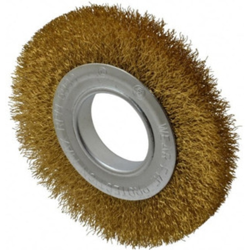Value Collection 6 OD, 2 Arbor Hole, Crimped Brass Wheel Brush 7/8 Face Width, 1-1/8 Trim Length, 0.014 Filament Diam, 6,000 RPM 0315078335 – 74038951