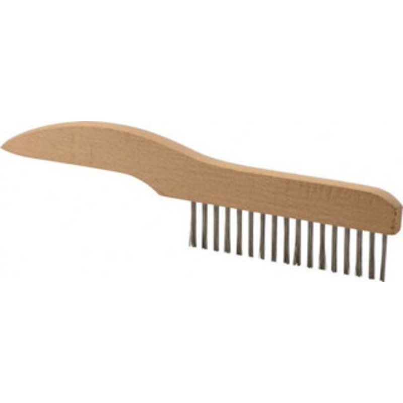 Weiler Abrasives 1 Rows x 17 Columns Stainless Steel Scratch Brush 5 Brush Length, 10 OAL, 1-1/16 Trim Length, Wood Shoe Handle 44101 – 82071770