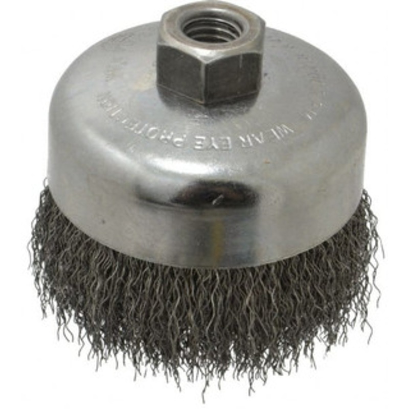 Weiler Abrasives 4 Diam 5/8-11 Threaded Arbor Steel Fill Cup Brush Crimped Wire, 0.014 Wire Diam, 1-3/8 Trim, 9,000 Max RPM 93652 – 03597713