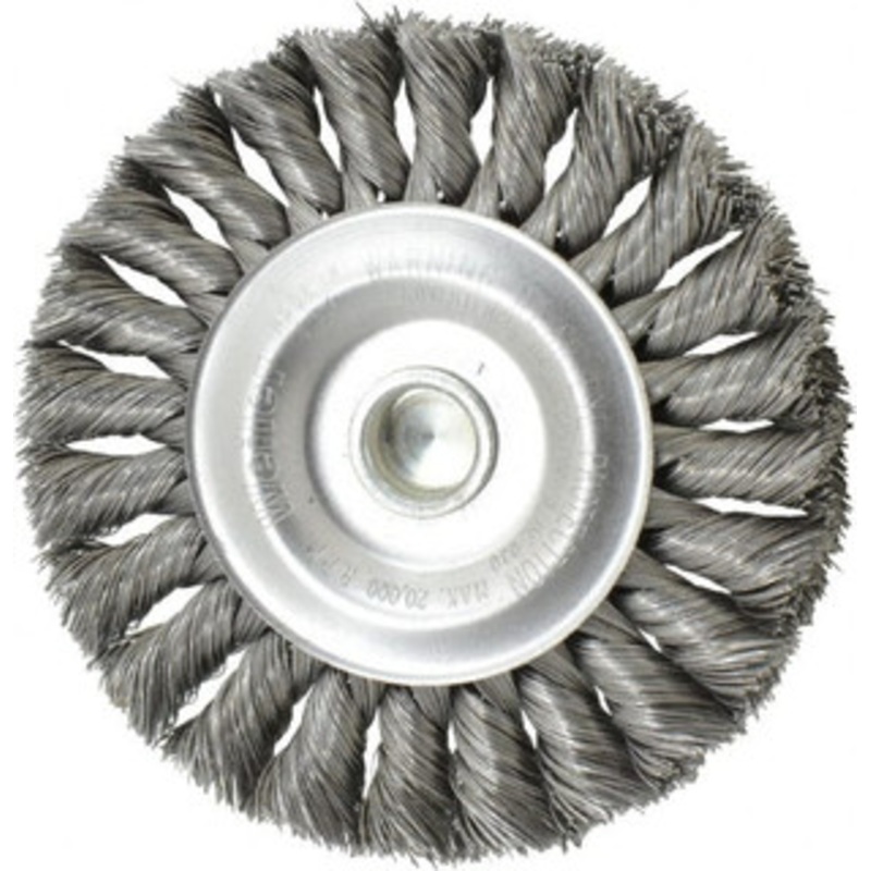 Weiler Abrasives 4 OD, 1/4 Shank Diam, Knotted Steel Wheel Brush 1/2 Face Width, 7/8 Trim Length, 0.0118 Filament Diam, 20,000 RPM 17686 – 75850040