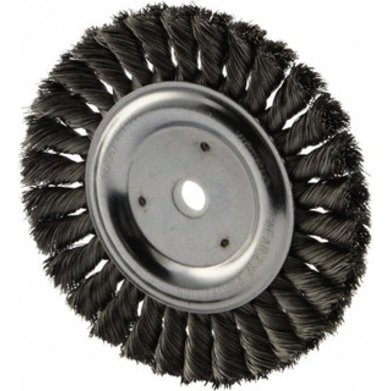 Weiler Abrasives 6 OD, 5/8 Arbor Hole, Knotted Steel Wheel Brush 5/8 Face Width, 1-1/4 Trim Length, 0.016 Filament Diam, 9,000 RPM 08975 – 75845677