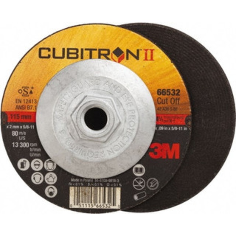 3M 36 Grit, 4-1/2 Wheel Diam, Type 27 Depressed Center Wheel Ceramic, Resinoid Bond, S Hardness, 13,300 Max RPM 7100106098 – 81679730