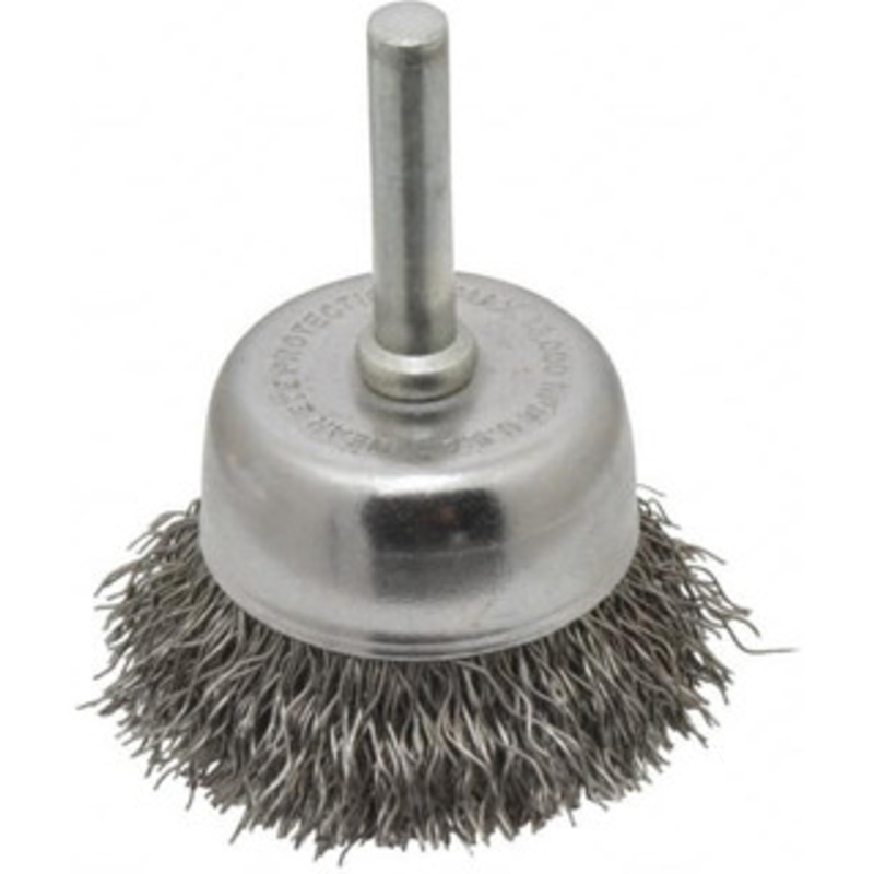 Made in USA 1-3/4 Diam 1/4 Shank Steel Fill Cup Brush Crimped Wire, 0.014 Wire Diam, 3/4 Trim, 13,000 Max RPM PB32850 – 03541109