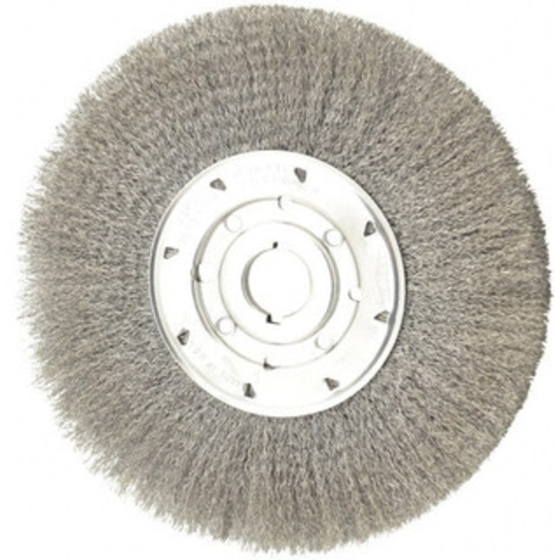 Osborn 10 OD, 1-1/4 Arbor Hole, Crimped Steel Wheel Brush 5/8 Face Width, 2-1/2 Trim Length, 0.0104 Filament Diam, 3,600 RPM 0002140900 – 06081608