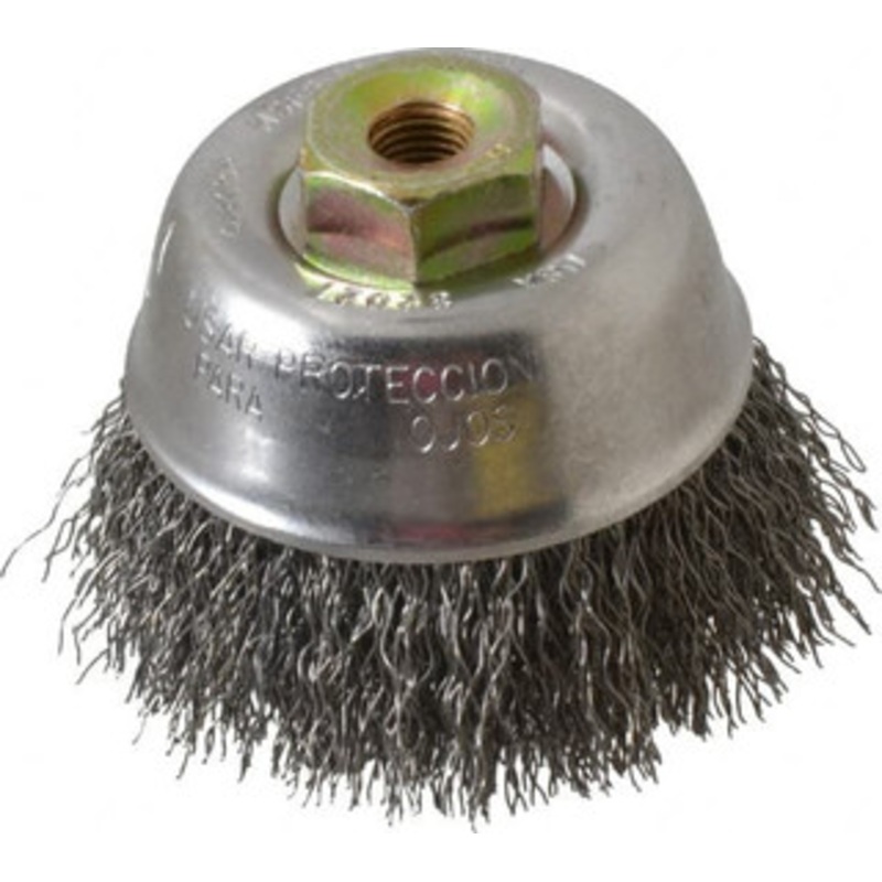 Osborn 2-3/4 Diam M10x1.25 Threaded Arbor Steel Fill Cup Brush Crimped Wire, 0.014 Wire Diam, 1 Trim, 14,000 Max RPM 0003240100 – 00221564