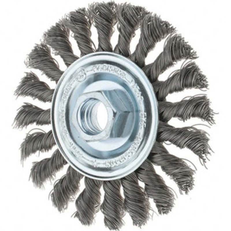 Tru-Maxx 4 OD, 5/8-11 Arbor Hole, Knotted Steel Wheel Brush 1/2 Face Width, 7/8 Trim Length, 0.014 Filament Diam, 20,000 RPM 88540 – 32250706