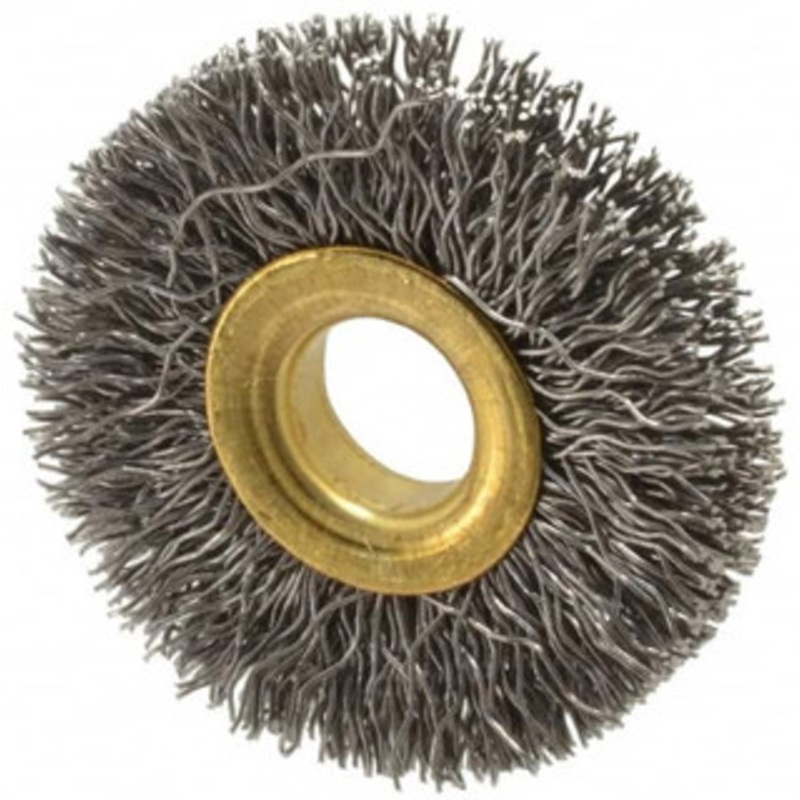 Value Collection 1-1/2 OD, 3/8 Arbor Hole, Crimped Steel Wheel Brush 1/4 Face Width, 3/8 Trim Length, 0.012 Filament Diam, 20,000 RPM S00651745 – 00651745