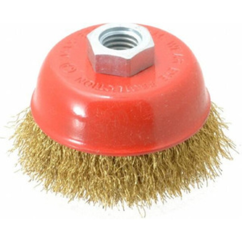 Value Collection 3-3/16 Diam 5/8-11 Threaded Arbor Steel Fill Cup Brush Crimped Wire, 0.012 Wire Diam, 8,500 Max RPM S04186219 – 04186219