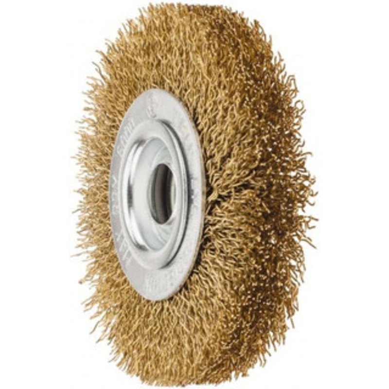 Value Collection 4 OD, 5/8 Arbor Hole, Crimped Brass Wheel Brush 1/2 Face Width, 5/8 Trim Length, 0.02 Filament Diam, 6,000 RPM 0310012350 – 74038845
