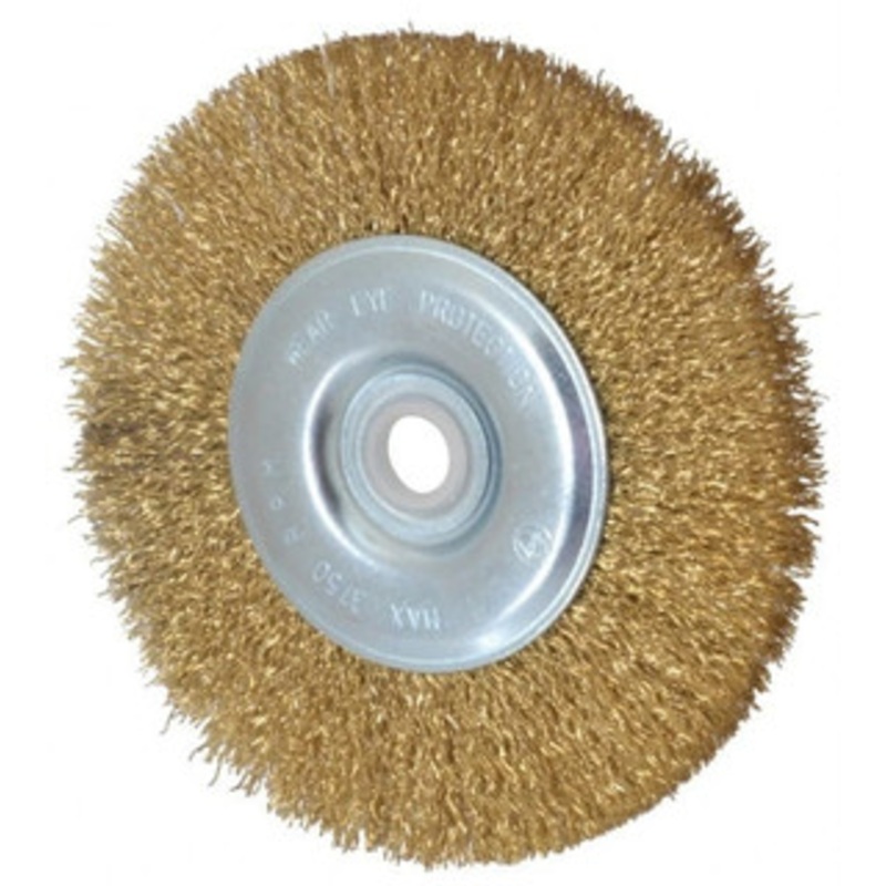 Value Collection 5 OD, 5/8 Arbor Hole, Crimped Brass-Coated Steel Wheel Brush 1/2 Face Width, 3/4 Trim Length, 0.012 Filament Diam, 3,750 RPM S04065108 – 04065108