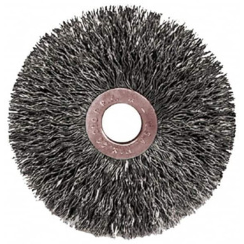 Weiler Abrasives 2 OD, 1/2 Arbor Hole, Crimped Steel Wheel Brush 3/8 Face Width, 1/2 Trim Length, 0.0104 Filament Diam, 20,000 RPM 15453 – 75849331