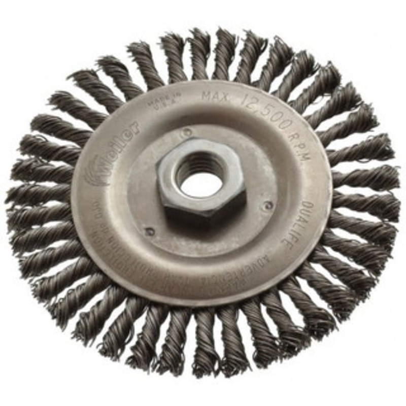 Weiler Abrasives 5 OD, 5/8-11 Arbor Hole, Knotted Steel Wheel Brush 3/16 Face Width, 7/8 Trim Length, 0.02 Filament Diam, 12,500 RPM 94660 – 03597358