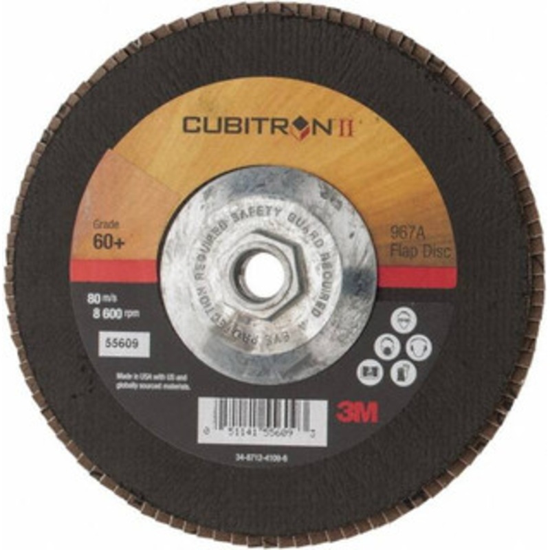 3M 7 60 Grit 5/8-11 Center Hole Type 27 Ceramic Flap Disc Medium Grade, Coated, Arbor Attachment, Cloth Backing, 13,300 RPM 7100055056 – 52673522
