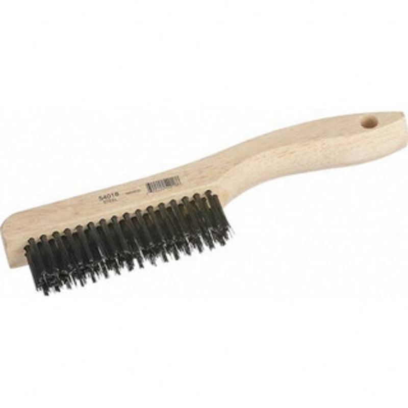 Osborn 16 Columns x 4 Rows, Brass Scratch Brush 4-3/4 Brush Length, 10 OAL, 1-1/8 Trim Length, Wood Handle 0008401000 – 56010010