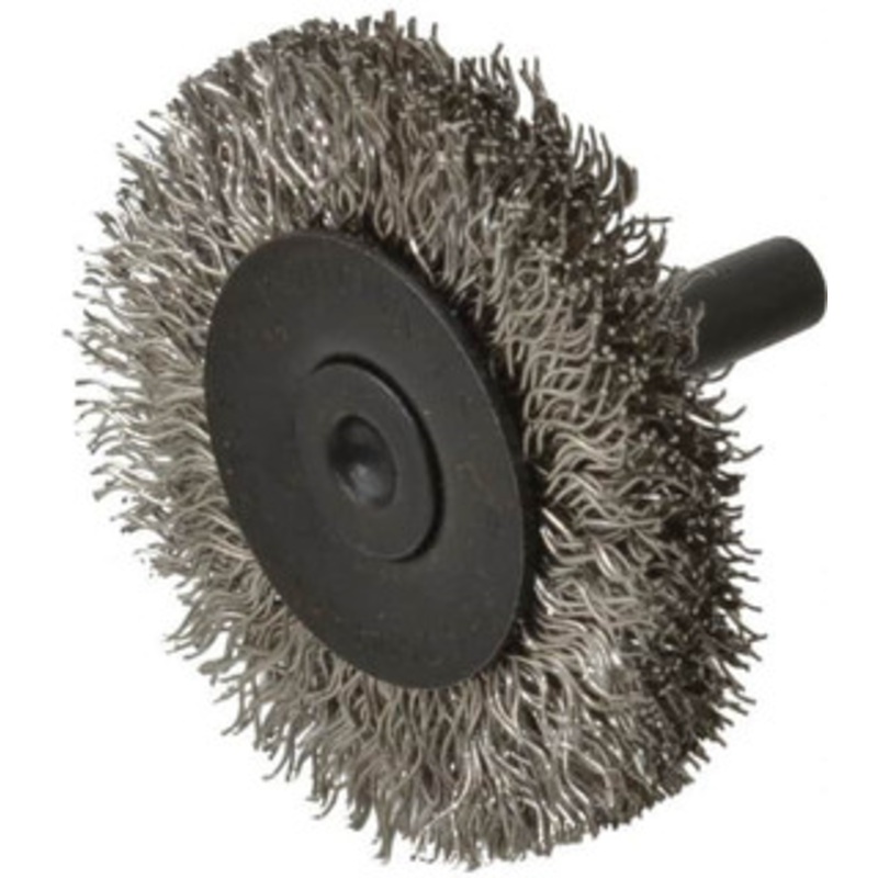 Osborn 2 OD, 1/4 Shank Diam, Crimped Stainless Steel Wheel Brush 3/8 Face Width, 7/16 Trim Length, 0.014 Filament Diam, 25,000 RPM 0001145000 – 06082192