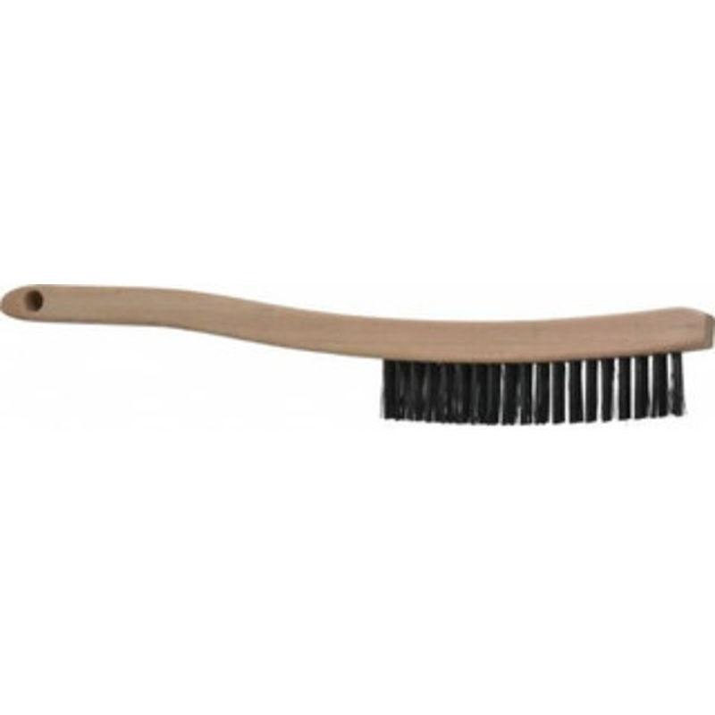 Osborn 3 Rows x 19 Columns Steel Scratch Brush 6 Brush Length, 13-3/4 OAL, 1-1/8 Trim Length, Wood Curved Handle 0008300100 – 53519427