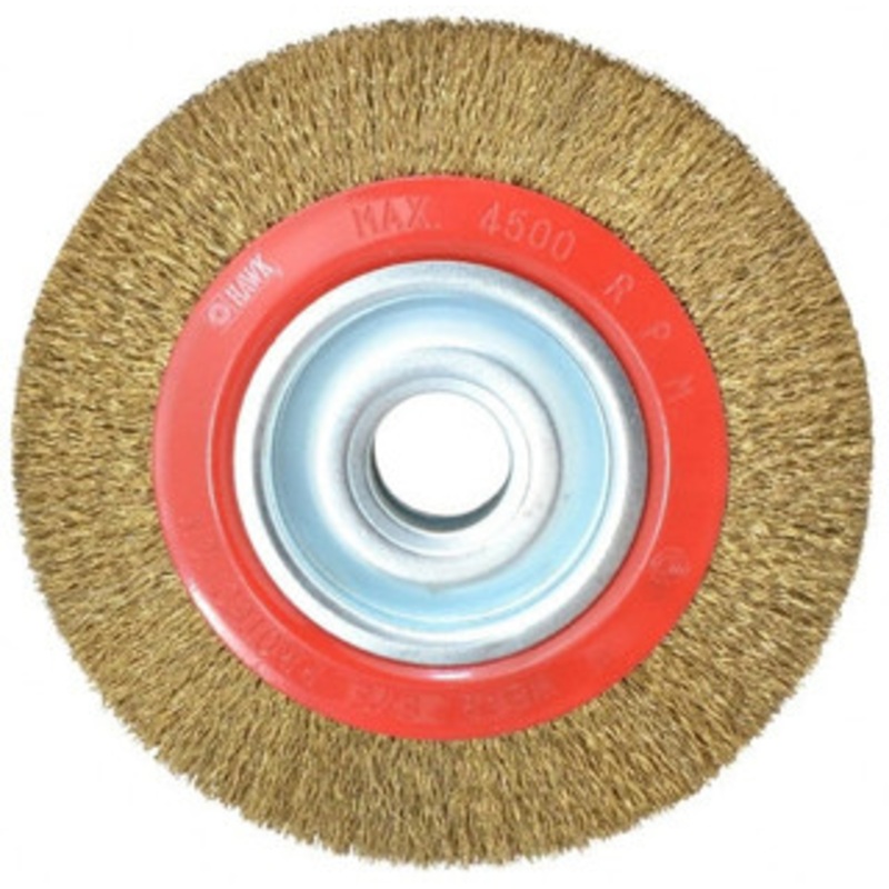 Value Collection 8 OD, 1-1/4 Arbor Hole, Crimped Brass-Coated Steel Wheel Brush 1 Face Width, 1-11/32 Trim Length, 0.014 Filament Diam, 4,500 RPM S04064671 – 04064671