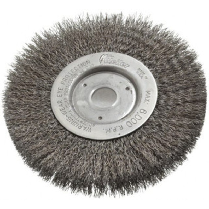 Weiler Abrasives 6 OD, 3/4 Arbor Hole, Crimped Steel Wheel Brush 1/2 Face Width, 1-7/16 Trim Length, 0.0118 Filament Diam, 6,000 RPM 01068 – 43712553