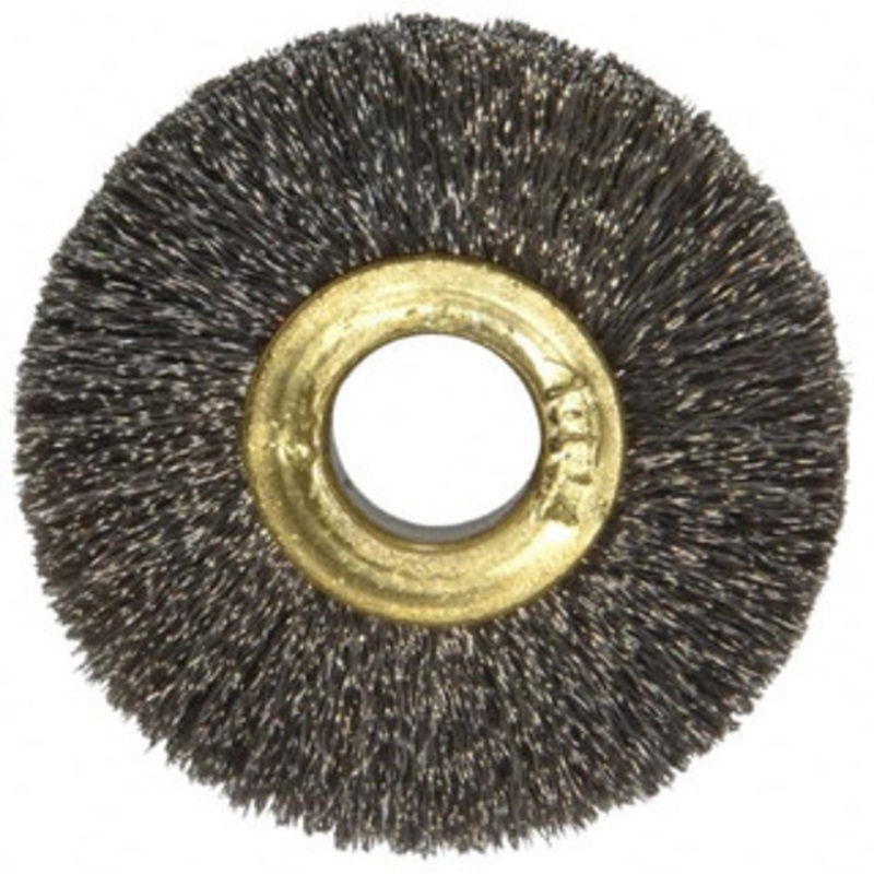 Osborn 1-1/2 OD, 3/8 Arbor Hole, Crimped Stainless Steel Wheel Brush 7/32 Face Width, 3/8 Trim Length, 0.005 Filament Diam, 20,000 RPM 0001141200 – 06081954