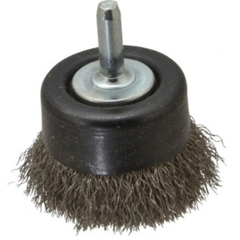 Osborn 2 Diam 1/4 Shank Stainless Steel Fill Cup Brush Crimped Wire, 0.008 Wire Diam, 5/8 Trim, 10,500 Max RPM 0003241400 – 00221515