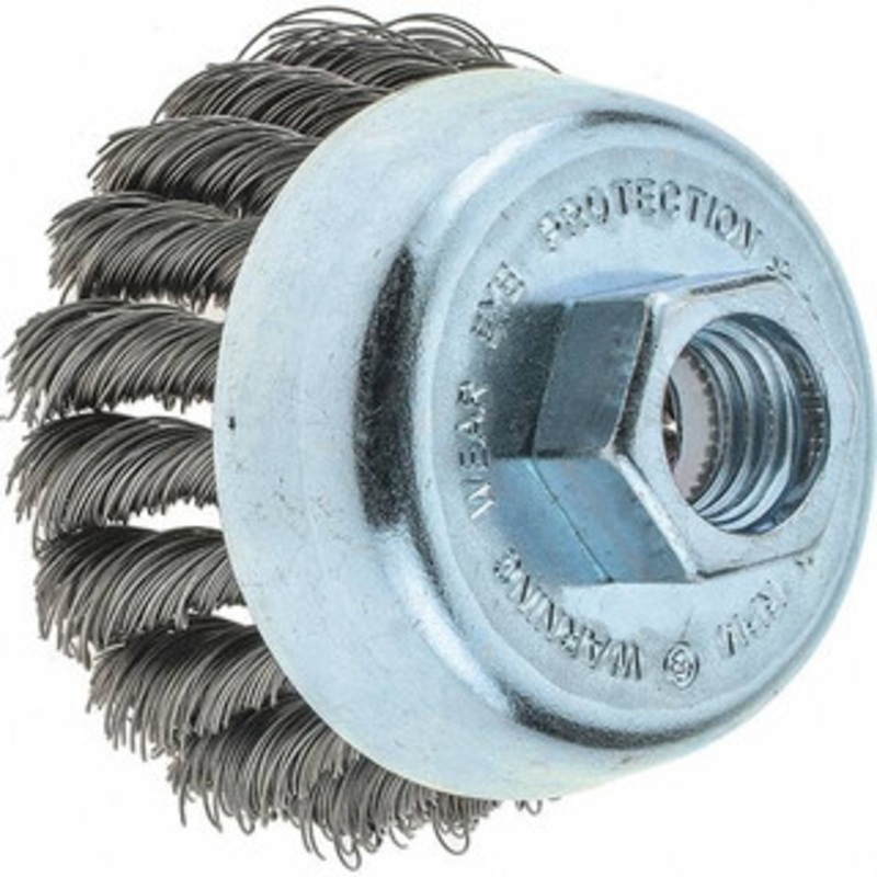 Tru-Maxx 2-3/4 Diam 5/8-11 Threaded Arbor Steel Fill Cup Brush Knotted Wire, 0.014 Wire Diam, 1 Trim, 14,000 Max RPM 88538 – 32246712