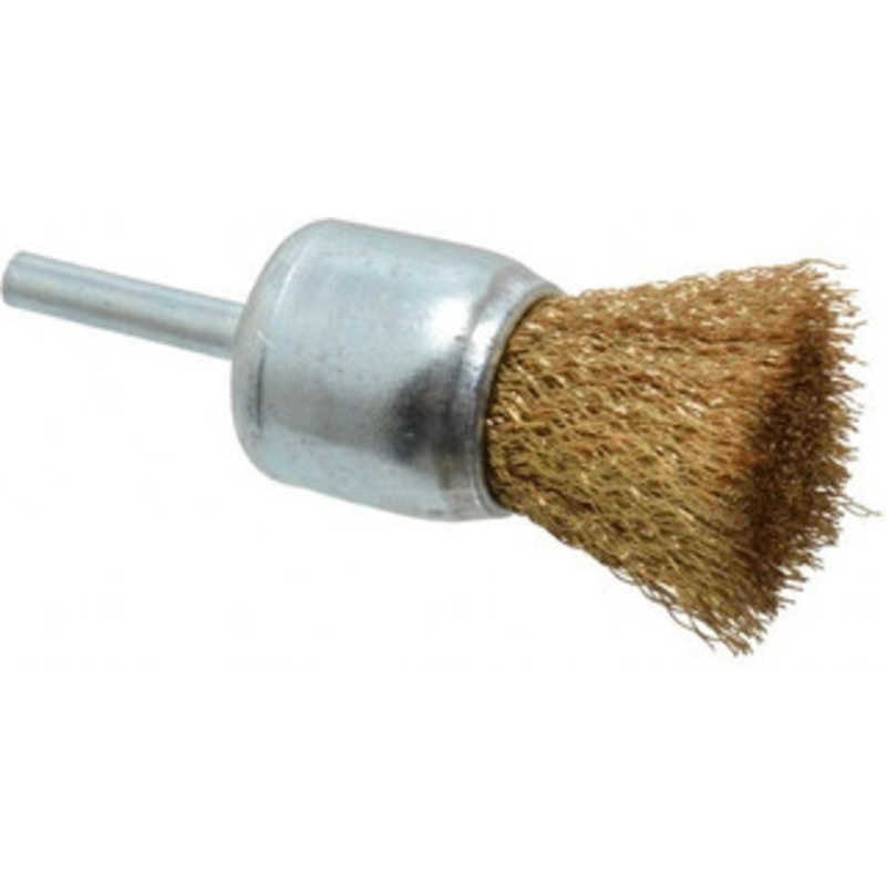 Value Collection 1-1/4 Diam Brass-Coated Steel Crimped End Brush 1-1/2 Trim Length, 1/4 Shank Diam, 4,500 Max RPM S88934799 – 88934799