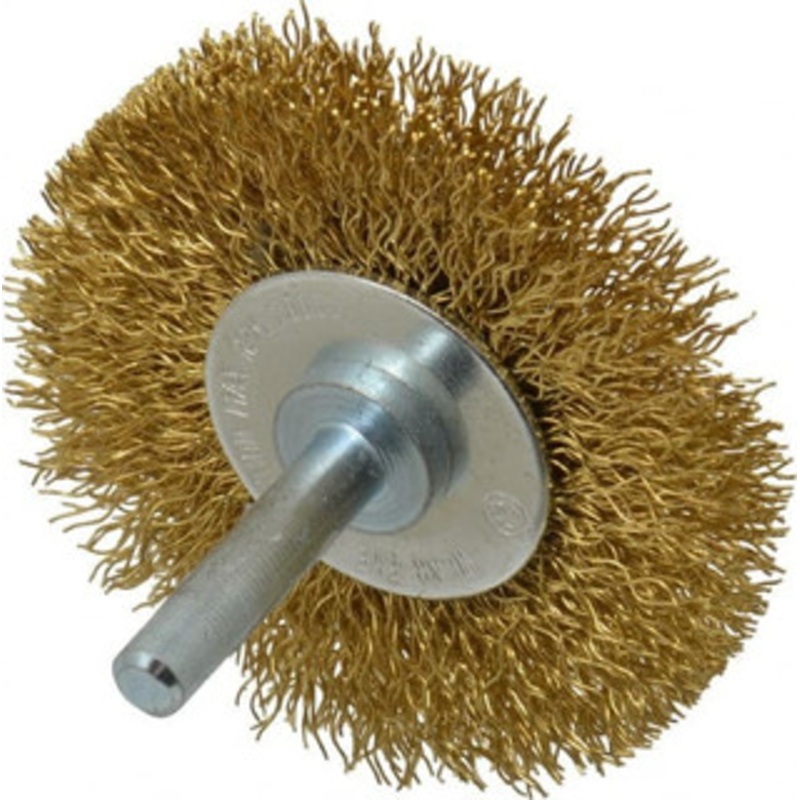 Value Collection 2-1/2 OD, 1/4 Shank Diam, Crimped Brass Wheel Brush 3/8 Face Width, 1/2 Trim Length, 0.012 Filament Diam, 20,000 RPM 53063063301 – 74038704