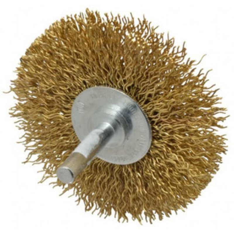 Value Collection 3 OD, 1/4 Shank Diam, Crimped Brass Wheel Brush 3/8 Face Width, 7/8 Trim Length, 0.02 Filament Diam, 20,000 RPM 53075063501 – 74038746