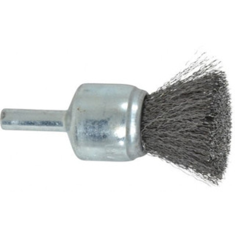 Weiler Abrasives 3/4 Diam Steel Crimped End Brush 7/8 Trim Length, 1/4 Shank Diam, 22,000 Max RPM 10005 – 75846089