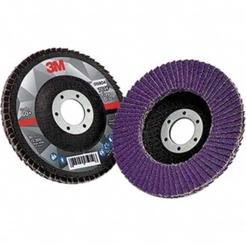 3M 4-1/2 7/8 Center Hole Type 27 Ceramic Flap Disc Medium Grade, Coated, Arbor Attachment, Fiberglass Backing, 13,300 RPM 7100178023 – 11029667