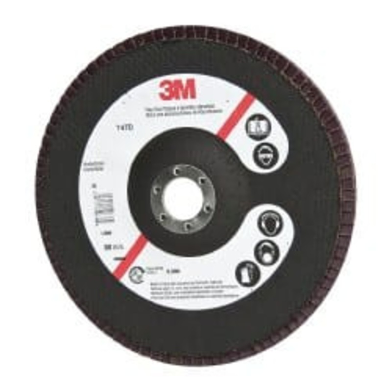 3M 7 36 Grit 7/8 Center Hole Type 27 Ceramic Flap Disc Very Coarse Grade, Coated, Arbor Attachment, Cloth Backing, 8,600 RPM 7000120374 – 07721194